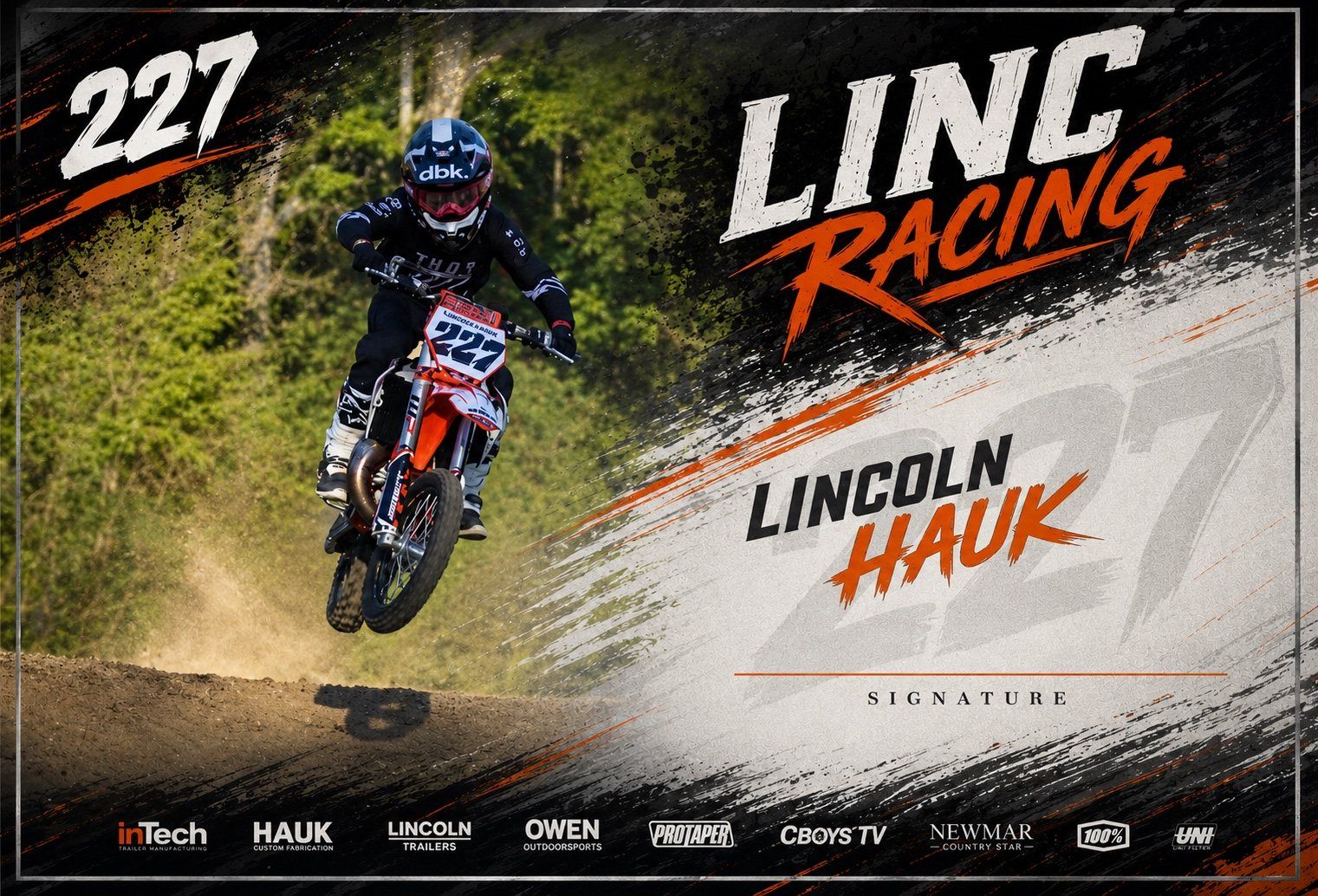 LINC Racing #227 brand poster featuring Lincoln Hauk and the title sponsorship opportunity.